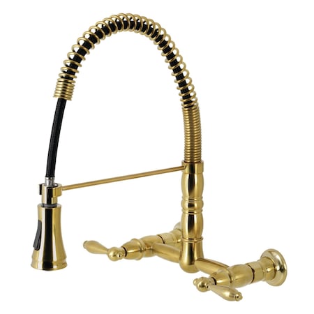 Gourmetier Heritage Two-Handle Wall-Mount Pull-Down Sprayer Kitchen Faucet, Brass GS1247AL